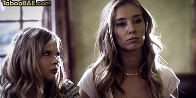 Dirty stepsisters fucked by stepfather in threesome