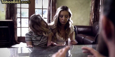 Dirty stepsisters fucked by stepfather in threesome