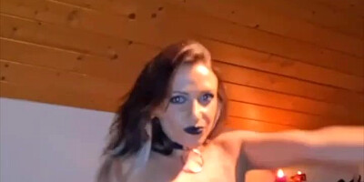 Petite goth toys her asshole and pussy masturbating