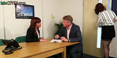 British CFNM ladies suck cock in office blowjob 3some