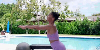 Face fucking oily ebony poolside after workout