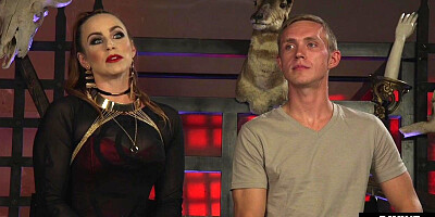 Facesitting BDSM domina in lingerie and heels rides her sub