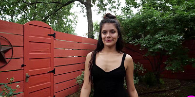 Amazing small tits babe posed outdoor