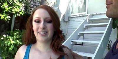 Hot busty redhead with strapon