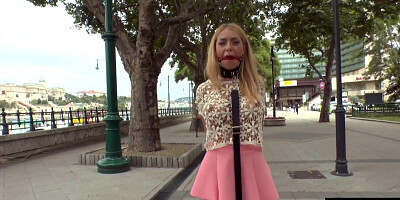 Public anal slut mouthjizzed after 3some in front of voyeurs