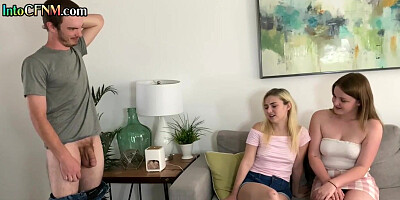 Real amateur CFNM playing with cock