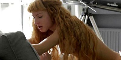 Sensual riding redhead with a lean teen body