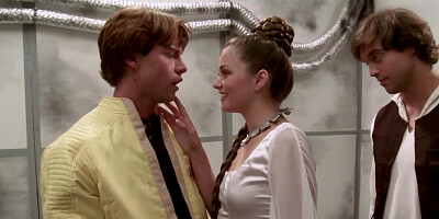 Princess Leia double teamed in a Star Wars parody threesome