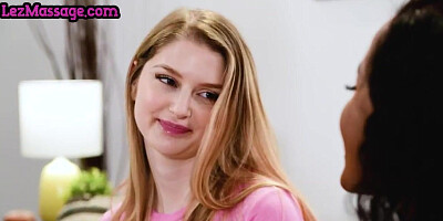 Massaging nympho lez seduces busty lesbian b4 scissoring