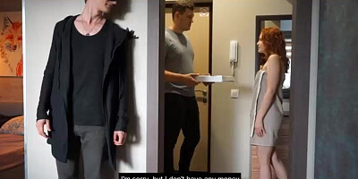 Redhead Slut Pays with her Body for Pizz
