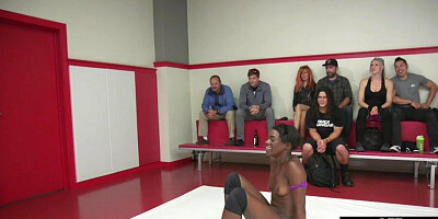 Lez wrestlers facesitting in public orgy after winning fight