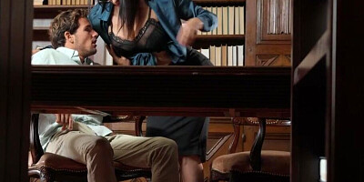 Office ladies fucked in threesome by perverted boss