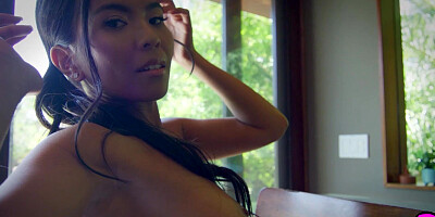 Big ass Asian MILF is happy that posing