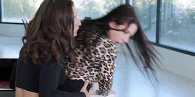 Busty babes ass fucked with strapon