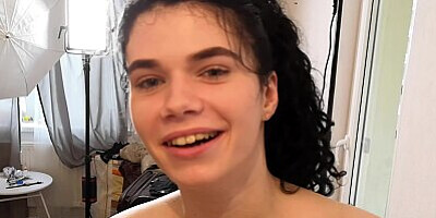 Teen Black Angel first day in porn - preparing for anal sex