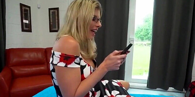 cumshot slutty mom cory chase gives step son a helping hand & pussy