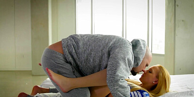 Wet blonde MILF fucks huge cock friend