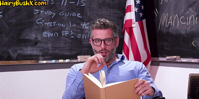 Hairycunt college slut fucked by professor in classroom