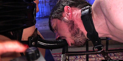 BDSM smoking domina fucks sub with fucking machine