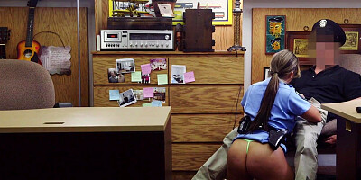 Police lady fucked in pawnshop in POV by big white cock