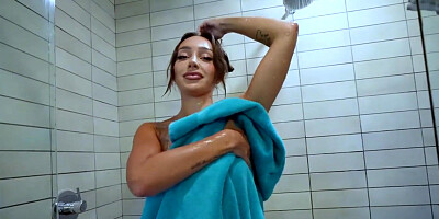 Busty gf taking shower before having sex