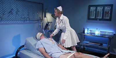 Strapped man cock tortured by nurse