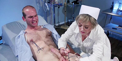 Strapped man cock tortured by nurse