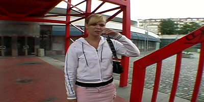 POV public amateur blonde babe sucking cock outdoor