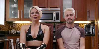 Blond submissive man whipped by MILF femdom