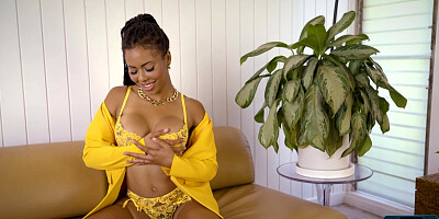 Curvy black MILF Kira Noir striptease