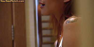 Inked dreamy glasses wife got anal fucked in her BF office