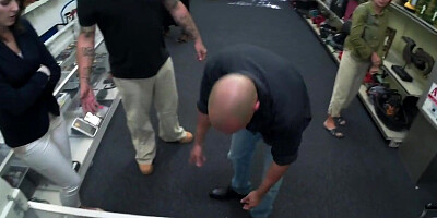 Nasty pawnshop slut fucked in POV in doggystyle by big dick