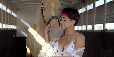 Perfect tits Latina teen posing outdoor