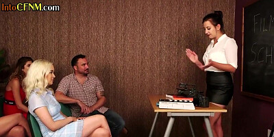 CFNM amateur BJ and HJ group action by femdom babes