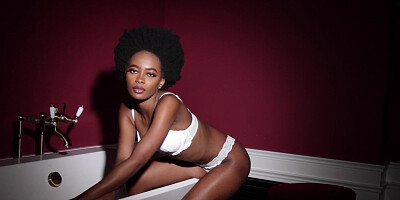 Petite naked ebony teen teasing in bath