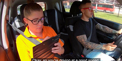 Deepthroating driving instructor banged in back seat