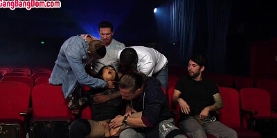 IR anal Asian babe gangbanged in public cinema by tough guys