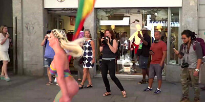 Body painted babe fucked in public