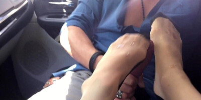 Sexy foot fetish babe jerks off dick