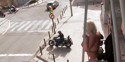 Tattooed asshole blonde anal fucked in public