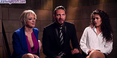 BDSM slut whipped and fucked in 3some with busty mature