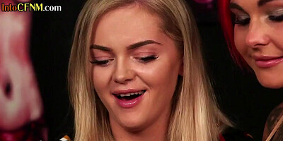 Lucky man jerked off by amateur CFNM group of babes