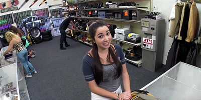 Pawnshop babe POV fucked in public pawn shop by BWC owner