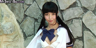 Uniformed Asian fucked in hairy pussy in missionary