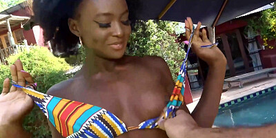 African black teen deepthroated outdoor