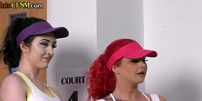 CFNM tennis femdom amateur MILF and babes in group HJ action