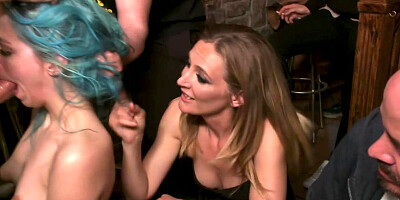 Slave gets deep throat fucked in public