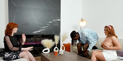 BBC for two curvy big tits at home