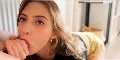 Sucking his Dick Deepthroat under the Table