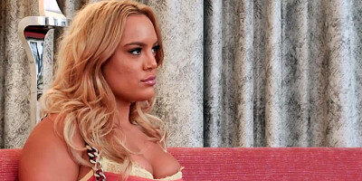Mimi finishing interview on cock